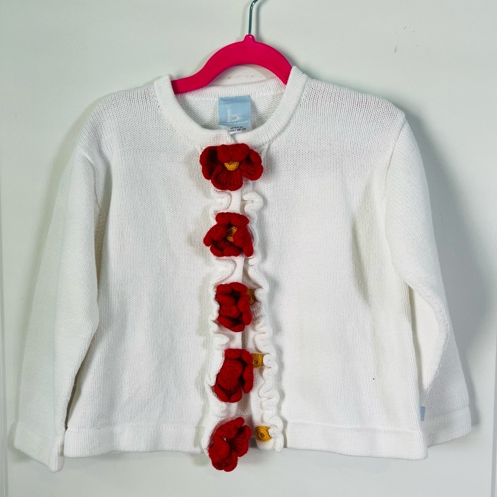 Bella Bliss Crochet Floral Knit Cardigan Red Flowers Size 4